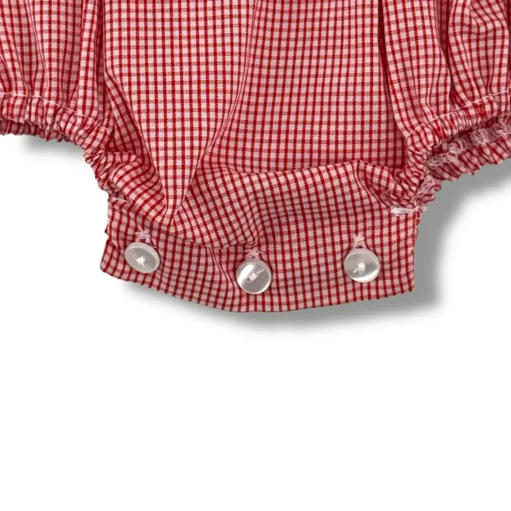 Edgehill Collection Gingham Firetruck Smocked Bubble Romper Baby Boys Sz 3 Mos